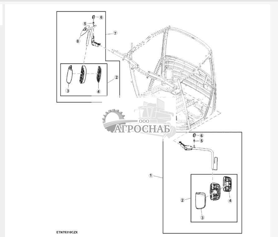Наружное зеркало, головка с ручным управлением с бордюрным зеркалом 